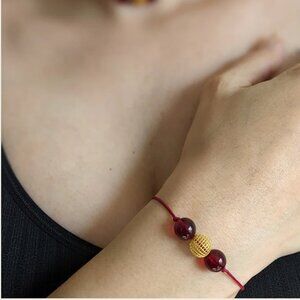 18k gold Garnet Red Glass Crystal Bracelet